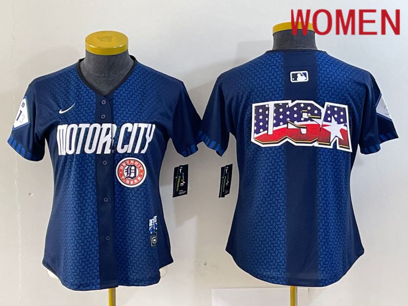 Women Detroit Tigers Blank Blue City Edition Nike 2024 MLB Jersey style 4->women mlb jersey->Women Jersey